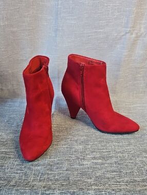 Seven Dials Red Suede Pointed Ankle Booties